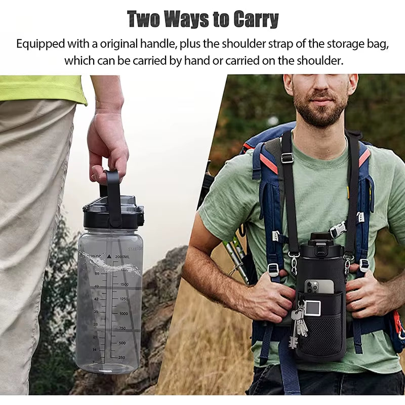 2L 64OZ Half Gallon Water Bottle with Sleeve Motivational Water Bottle with Straw & Time Marker Leakproof Sport Water Jug