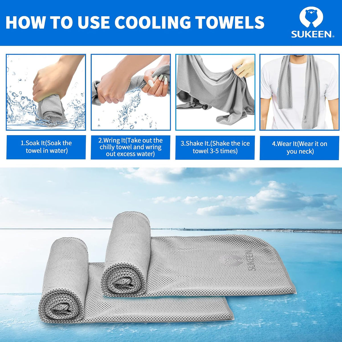 4 Pack Cooling Towels (40"X12") for Neck and Face Instant Cooling