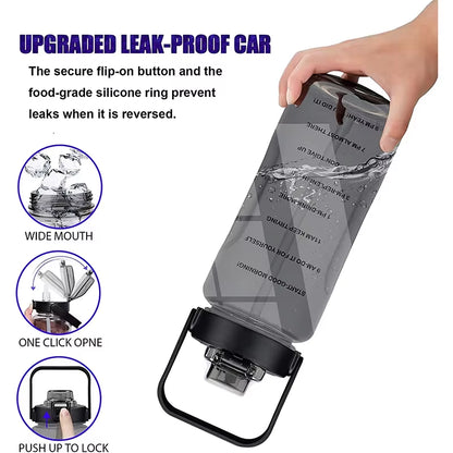 2L 64OZ Half Gallon Water Bottle with Sleeve Motivational Water Bottle with Straw & Time Marker Leakproof Sport Water Jug